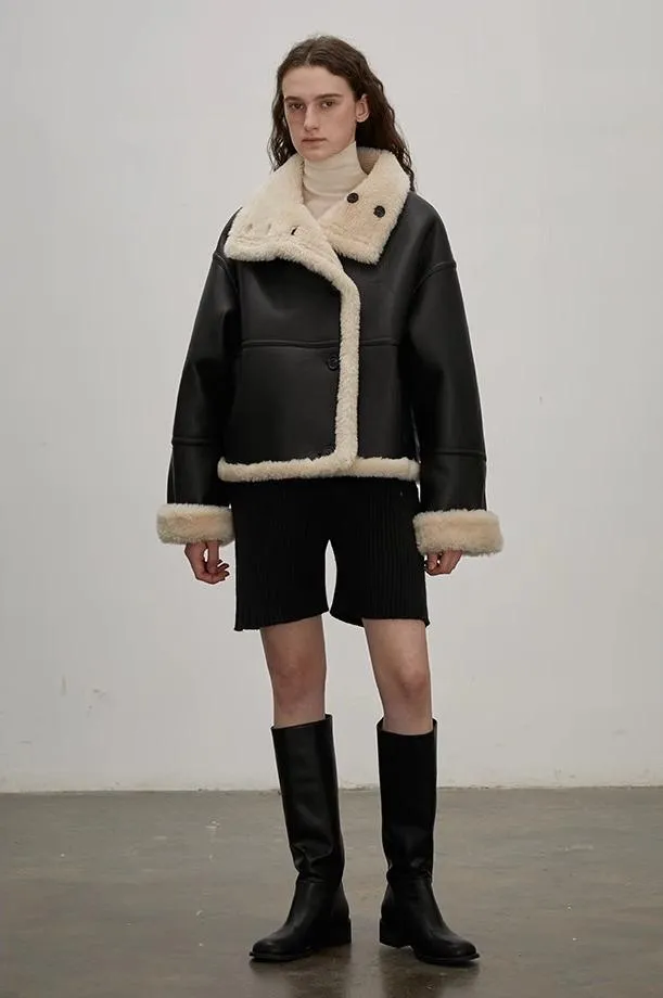 "Makino Traveler" Motorcycle Reversible Wool And Artificial Compound Suede Shearling jacket sold by Firelady Sheepskin product image thumbnail 3