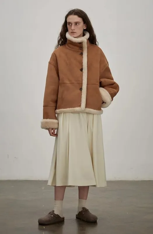 "Makino Traveler" Motorcycle  Reversible Wool And Artificial Compound Suede Shearling  jacket sold by Firelady Sheepskin