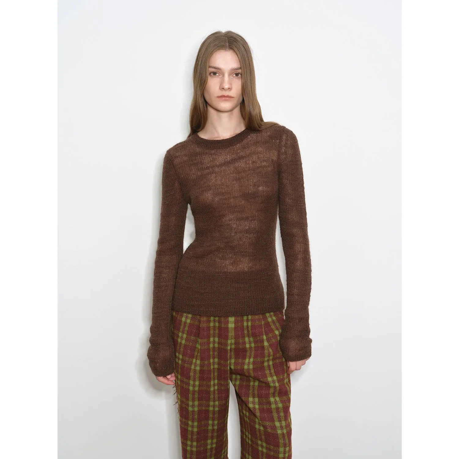 "Lazy Day Essential" Textured Mohair Blend Round Neck Stretch Knit Base Layer for Fall/Winter Women sold by Firelady Sheepskin product image thumbnail 2