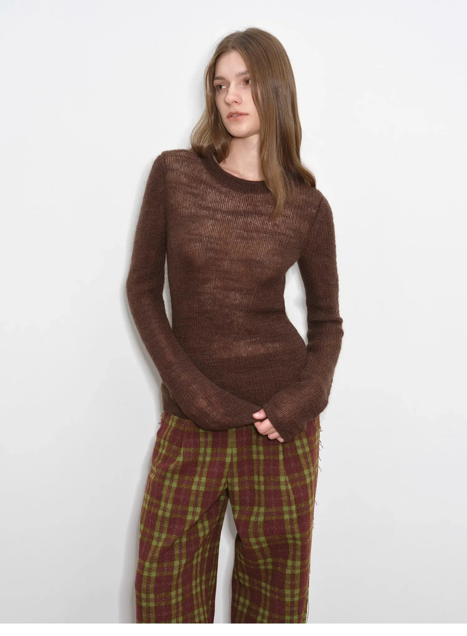 "Lazy Day Essential" Textured Mohair Blend Round Neck Stretch Knit Base Layer for Fall/Winter Women sold by Firelady Sheepskin product image thumbnail 5