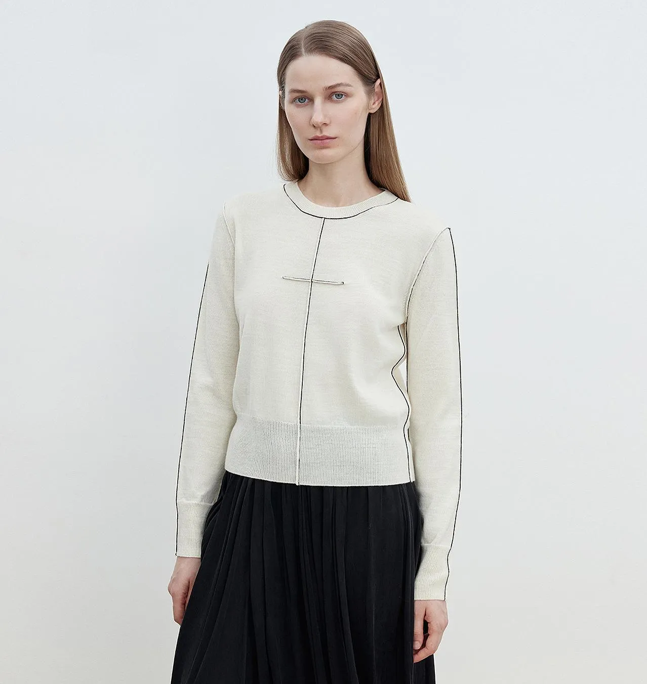 “Imbell"Imported Yangtze 30NM Contrast Stitch Wool Knit Skin-Friendly Short Top sold by Firelady Sheepskin product image thumbnail 5