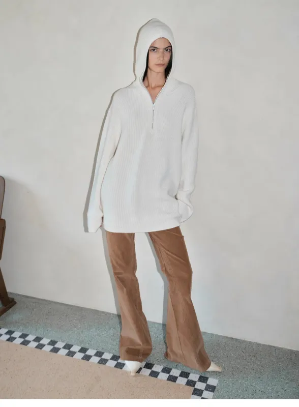 "Autumn Ticket" Simple and versatile Zhongding 30s wool blend hoodie zipper round neck sweater sold by Firelady Sheepskin