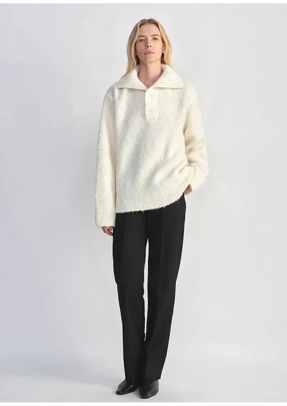 Alpaca wool blended bouclé yarn Spliced POLO shirt Lazy and relaxed sweater sold by Firelady Sheepskin