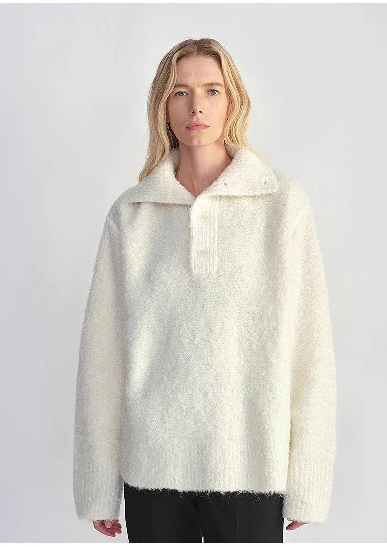 Alpaca wool blended bouclé yarn Spliced POLO shirt Lazy and relaxed sweater sold by Firelady Sheepskin product image thumbnail 5