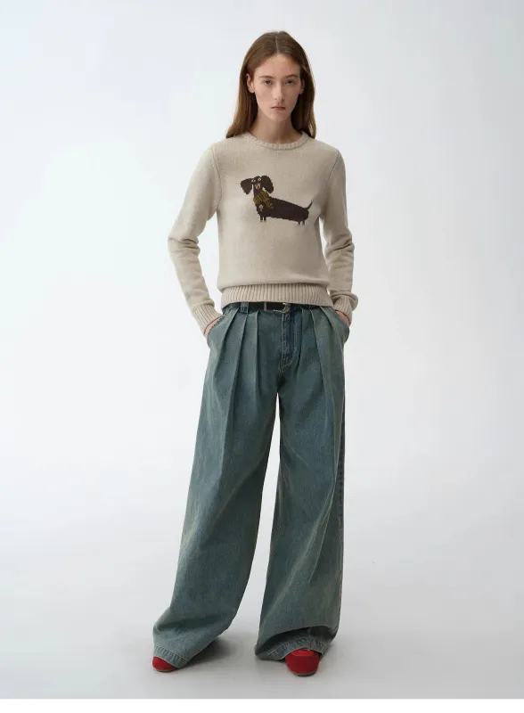 "Brani" Superfine Merino Wool Cotton Blend Animal Jacquard Round Neck Sweater for Women sold by Firelady Sheepskin