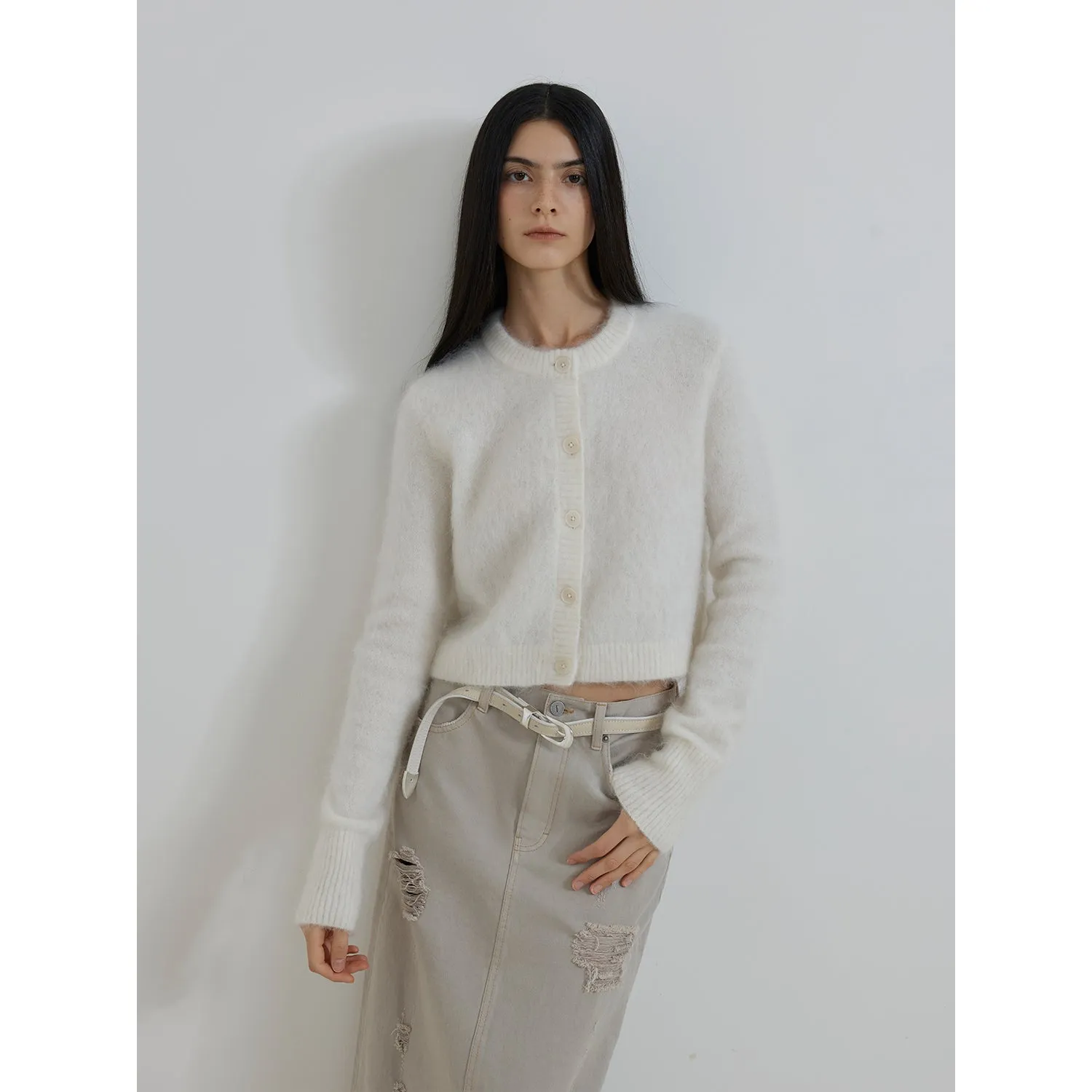 "Relaxation Notes" High-Proportion Mohair Knit Cardigan Women's Loose Short Round Neck Sweater Jacket sold by Firelady Sheepskin product image thumbnail 5