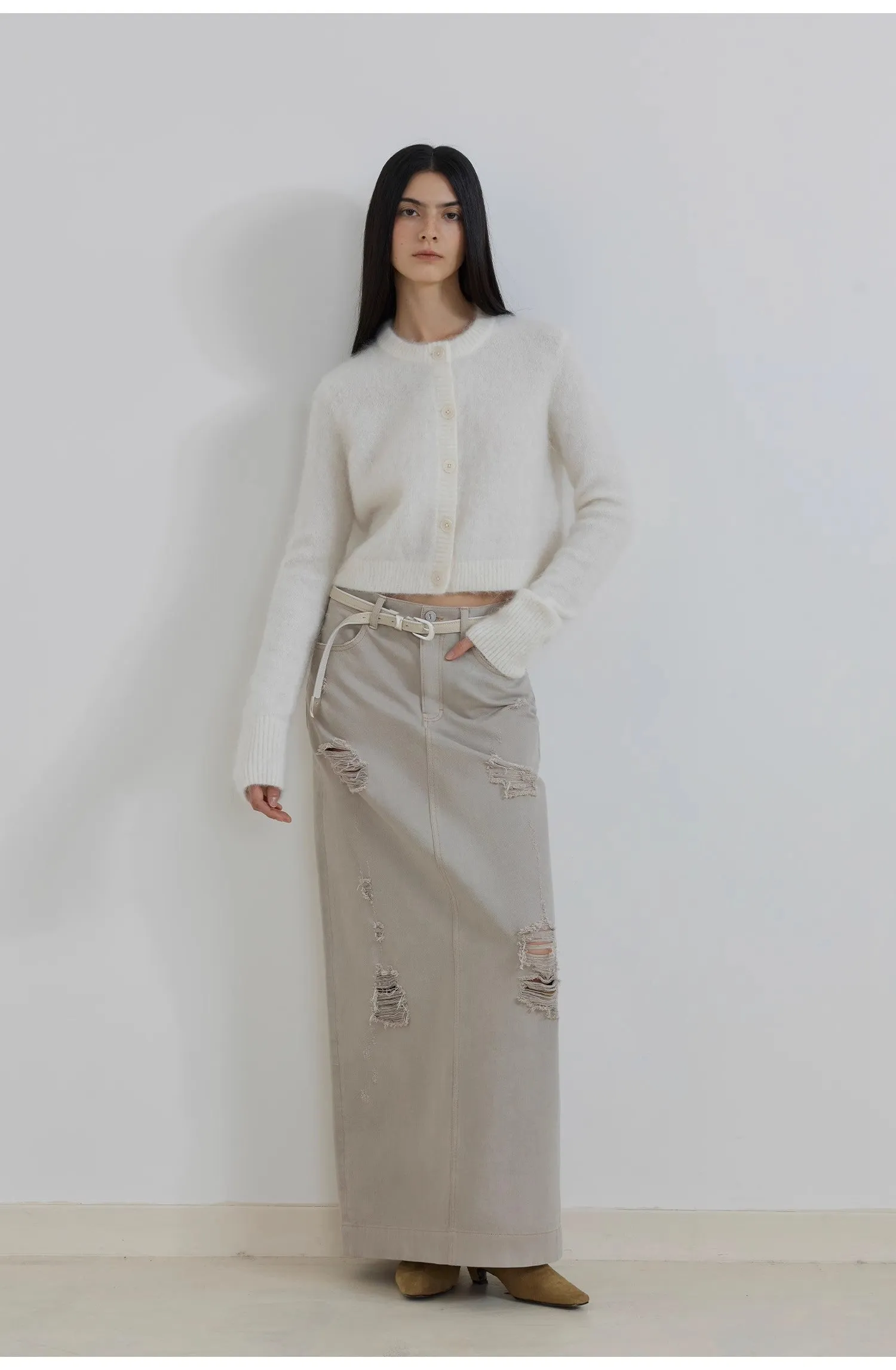 "Relaxation Notes" High-Proportion Mohair Knit Cardigan Women's Loose Short Round Neck Sweater Jacket sold by Firelady Sheepskin