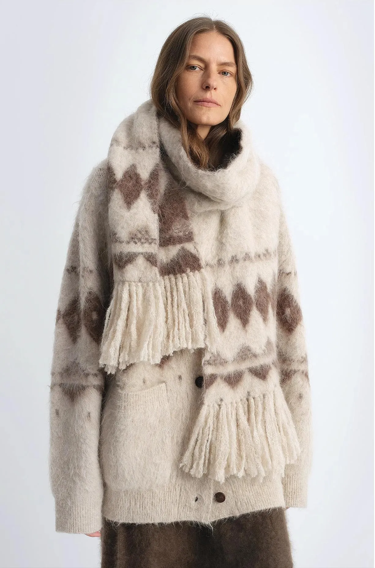 Nepal alpaca wool color clashing jacquard tassel scarf women winter warm shawl 190*27 sold by Firelady Sheepskin product image thumbnail 4