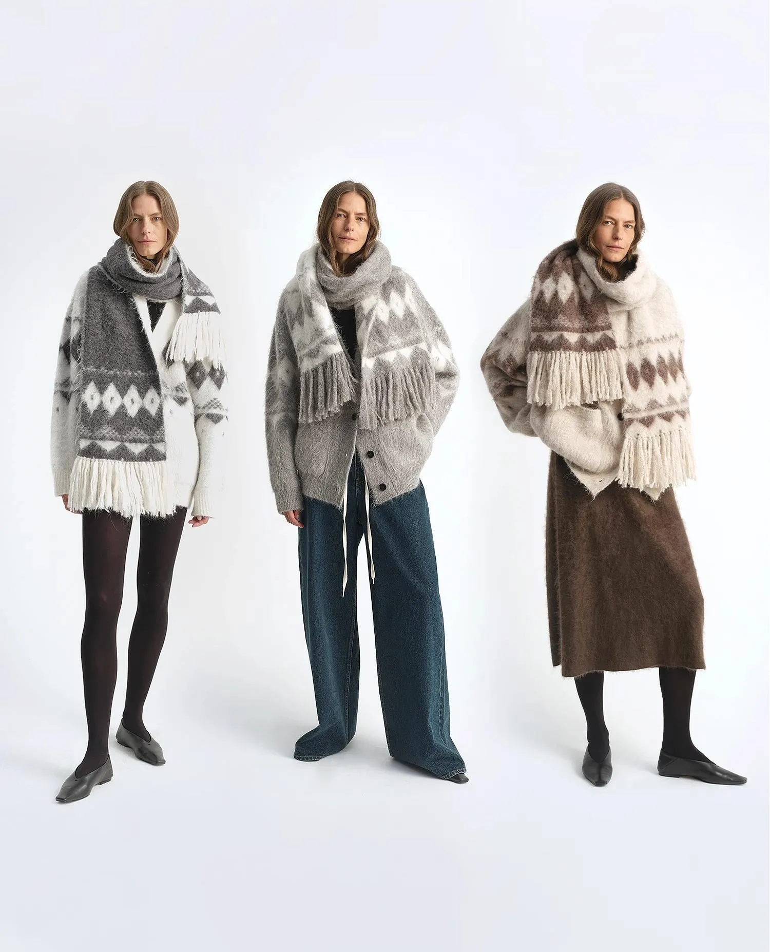 Nepal alpaca wool color clashing jacquard tassel scarf women winter warm shawl 190*27 sold by Firelady Sheepskin product image thumbnail 3