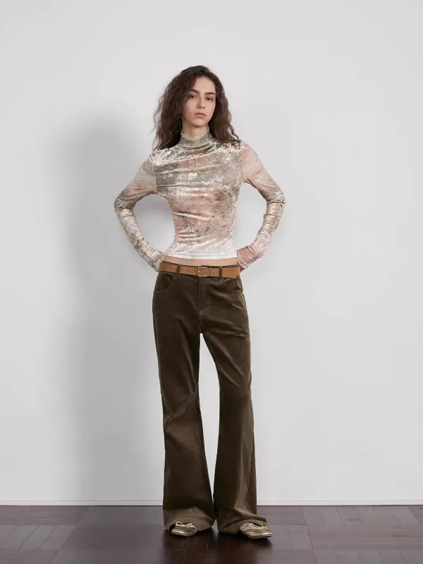 "Warm Sugar Latte" Smudge Print Velvet Long Sleeve Bottoming Shirt Women's Half Turtleneck T-shirt made by Firelady Fur