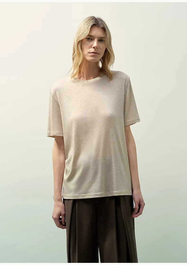 "Soft Cloud" 15.5mm cashmere loose and comfortable round neck versatile short-sleeved T-shirt for women sold by Firelady Sheepskin product image thumbnail 2