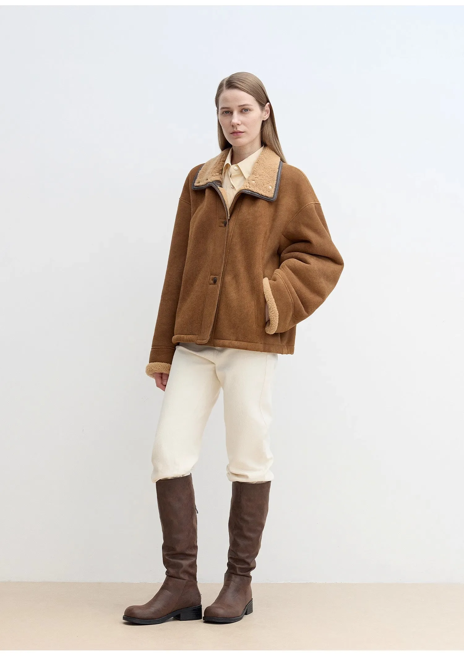 "Knight's Contract" Merino wool sheepskin coat with fur-faced stand-up collar sold by Firelady Sheepskin product image thumbnail 5