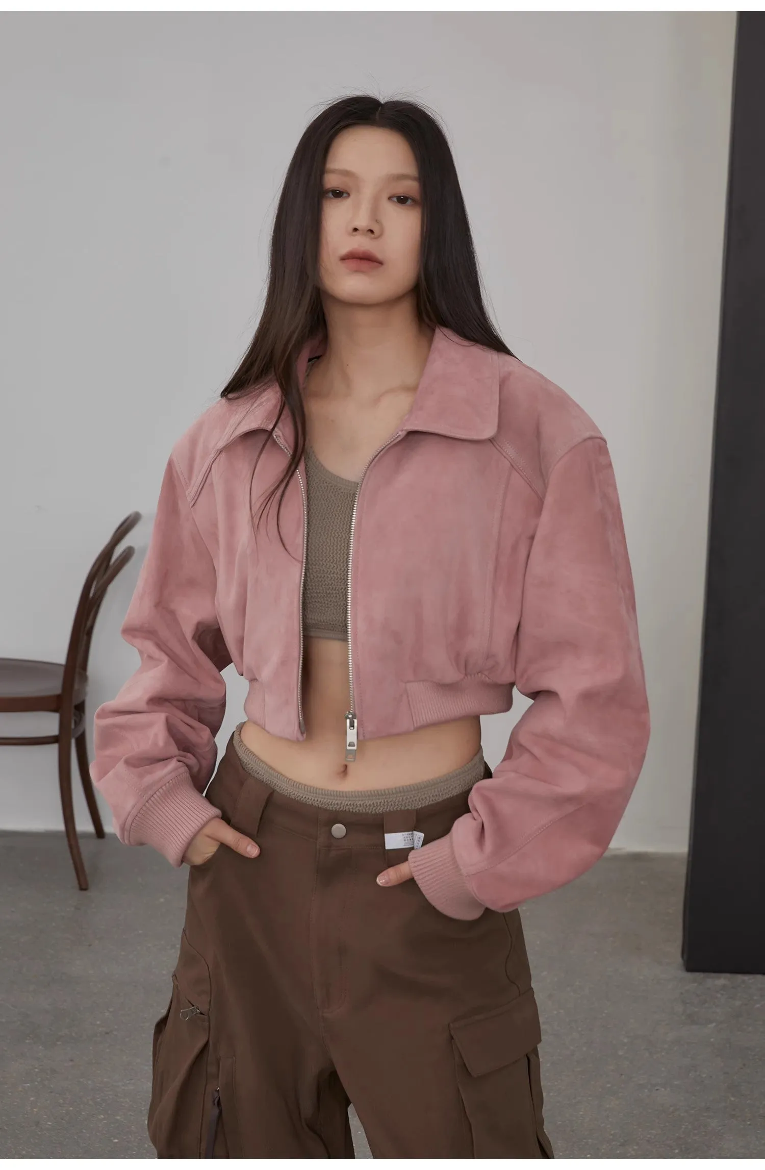 "Witch Game" Retro Classic Stand Up Sheep Leather Short Jacket sold by Firelady Sheepskin product image thumbnail 5