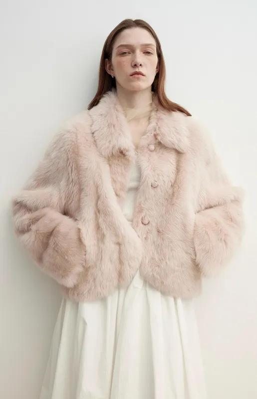 "Autumn Secret" Pink Lapel Tuscan Straight Fur Sheepskin Short Jacket sold by Firelady Sheepskin