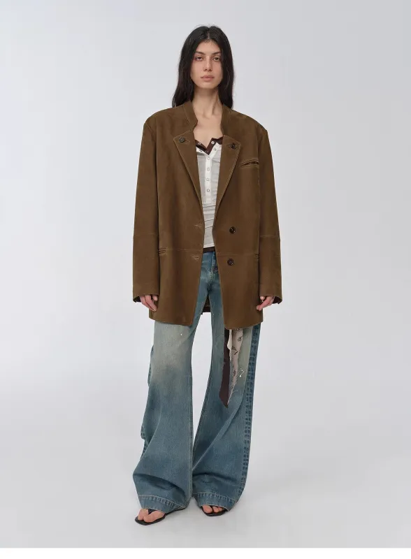 "Bavaria" vintage suede/waxy goatskin leather mid-length suit jacket sold by Firelady Sheepskin