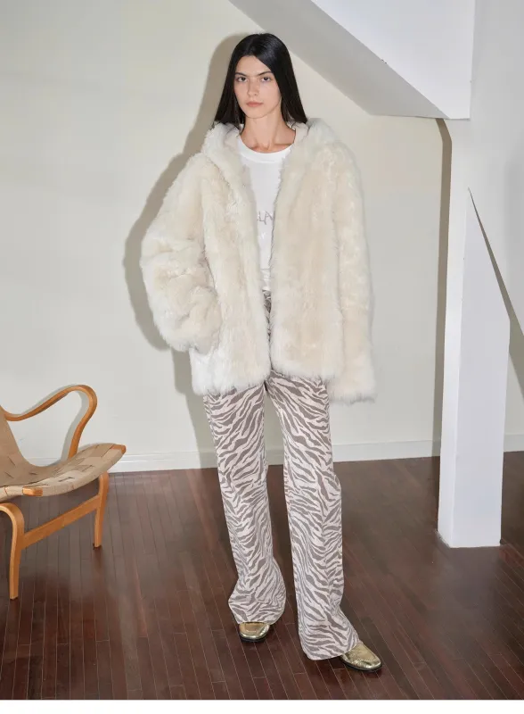 "Winter Snow" lazy silhouette hooded Tuscan curly sheepskin fur coat winter sold by Firelady Sheepskin