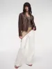 "Vintage Old Stories" New Zealand imported waxed sheepskin distressed short leather jacket sold by Firelady Sheepskin