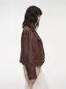 "Vintage Old Stories" New Zealand imported waxed sheepskin distressed short leather jacket sold by Firelady Sheepskin