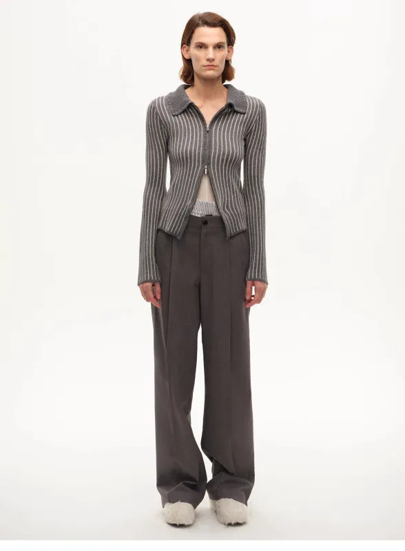 [FF×JW joint striped fabric] Slim-fitting crocheted lapel color-blocked striped comfortable wool knitted cardigan made by Firelady Fur