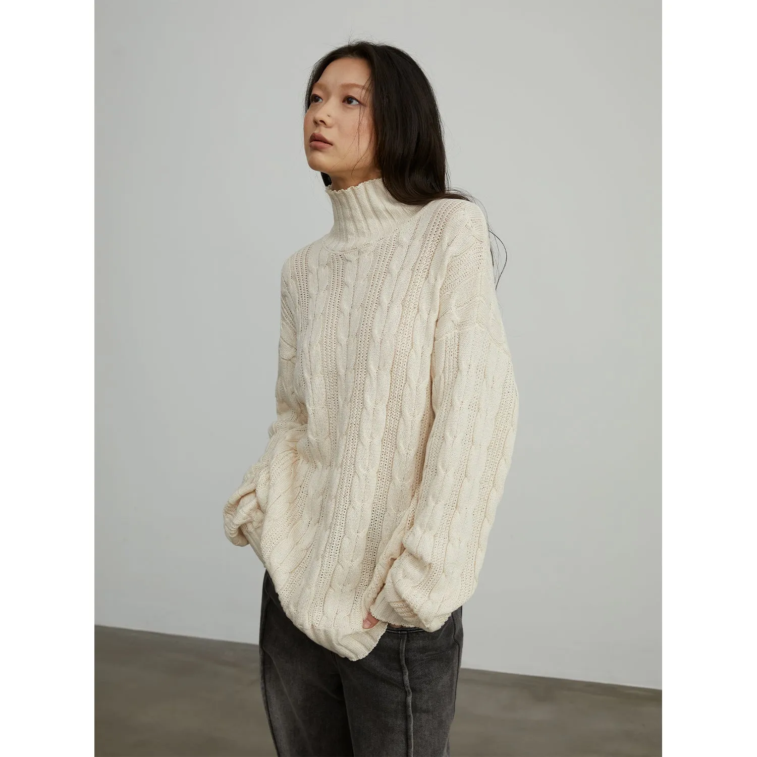 "Warm-Embrace Jacquard"Loose slimming straight high collar fashion top 100% cotton women's winter sold by Firelady Sheepskin product image thumbnail 2