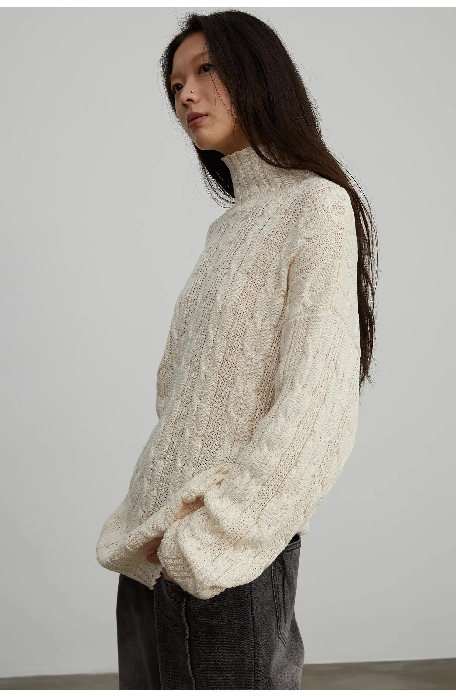 "Warm-Embrace Jacquard"Loose slimming straight high collar fashion top 100% cotton women's winter sold by Firelady Sheepskin product image thumbnail 5