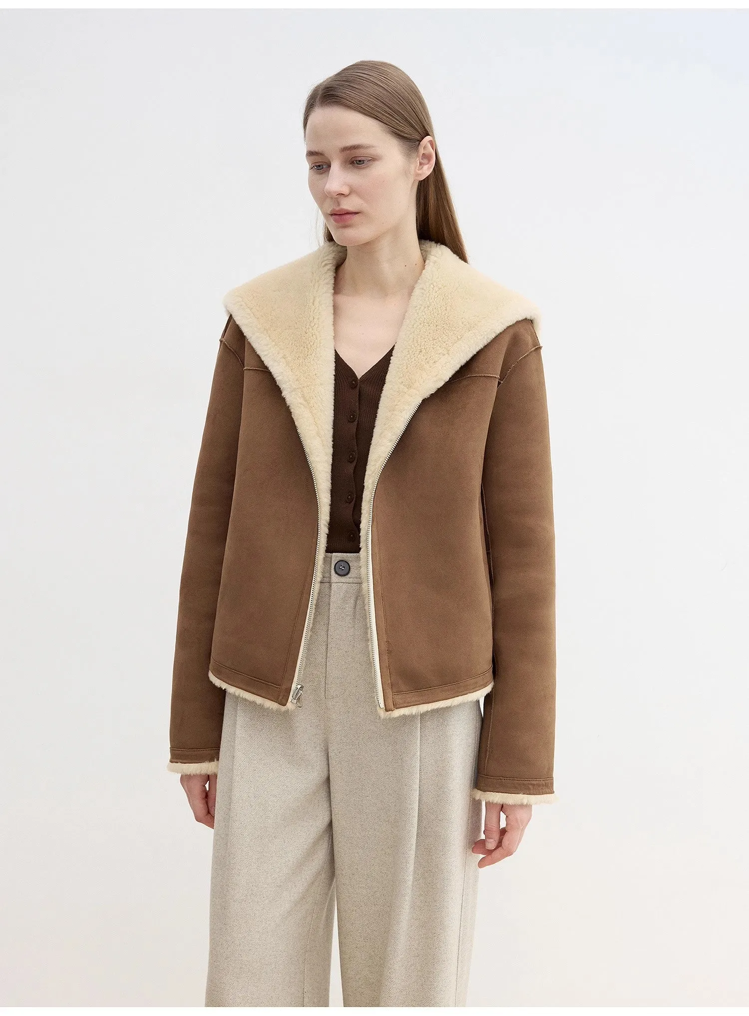 Floating Dune Contrast Navy Collar Shearling Jacket sold by Firelady Sheepskin product image thumbnail 2