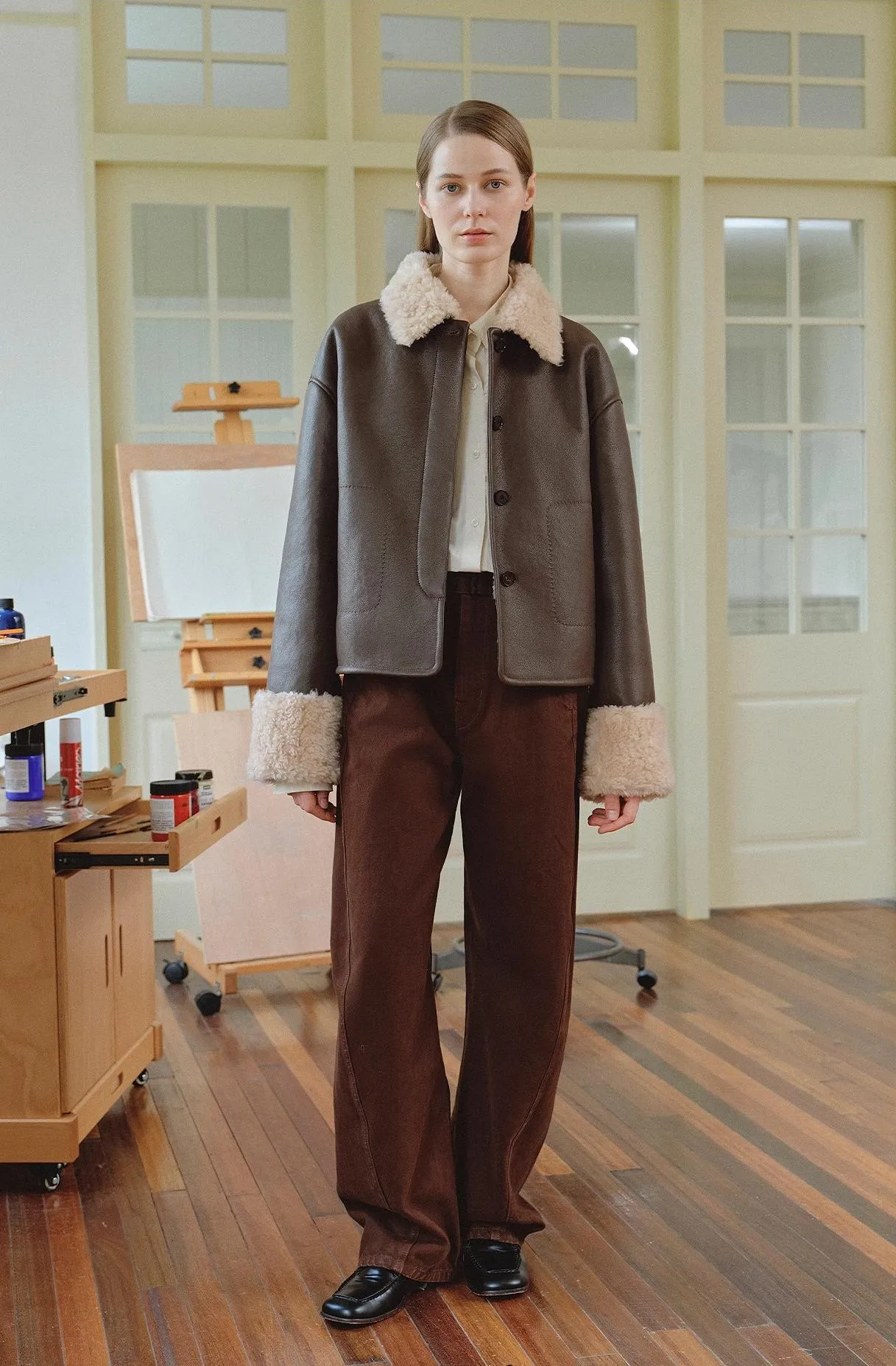 Slightly Sweet Latte Second Generation Furry Lapel Casual Straight Shorn Shearling Jacket sold by Firelady Sheepskin product image thumbnail 4