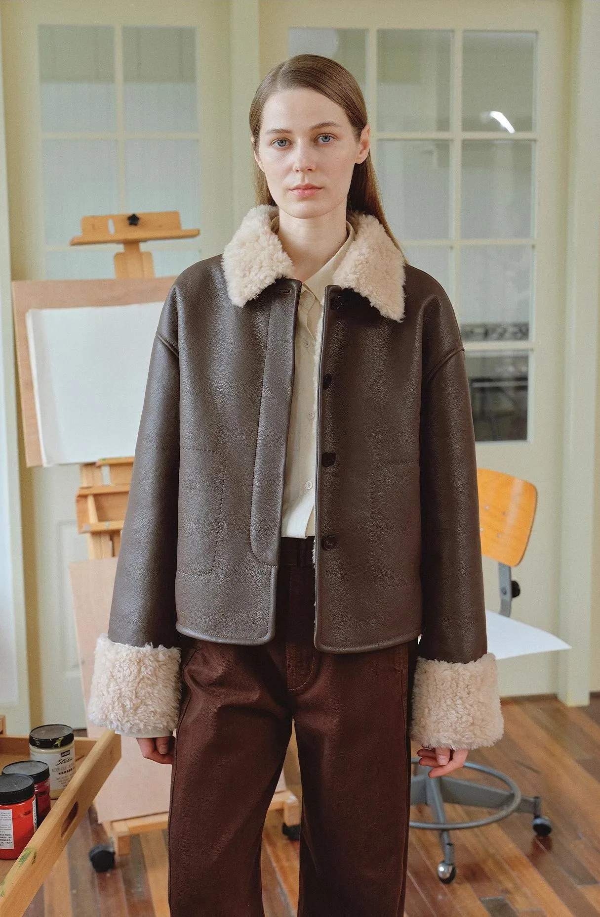 Slightly Sweet Latte Second Generation Furry Lapel Casual Straight Shorn Shearling Jacket sold by Firelady Sheepskin
