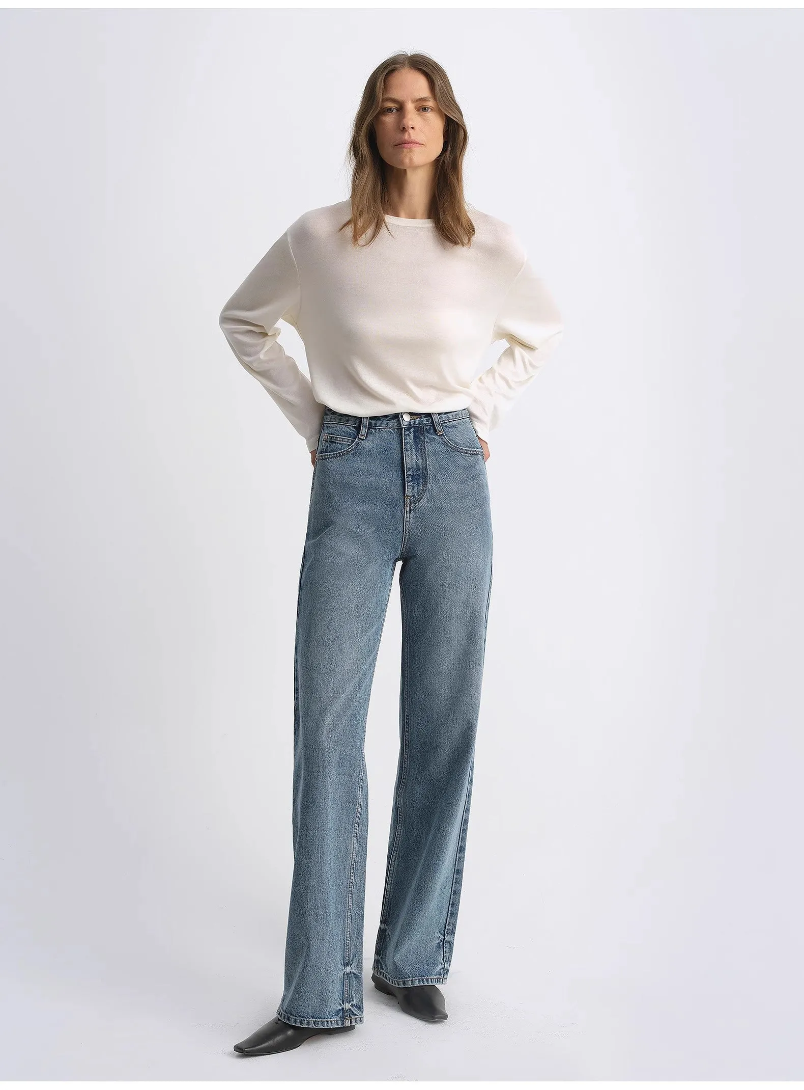 Classic retro old money style, craft washed organic cotton, retro straight slim jeans sold by Firelady Sheepskin product image thumbnail 5