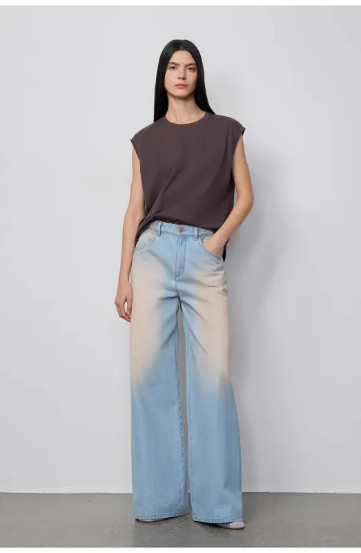 "Wantful Fantasy" Heavy Industry Washed Spray Colored Wide Leg Jeans Women's Low Waist Straight Leg Bootleg Pants sold by Firelady Sheepskin