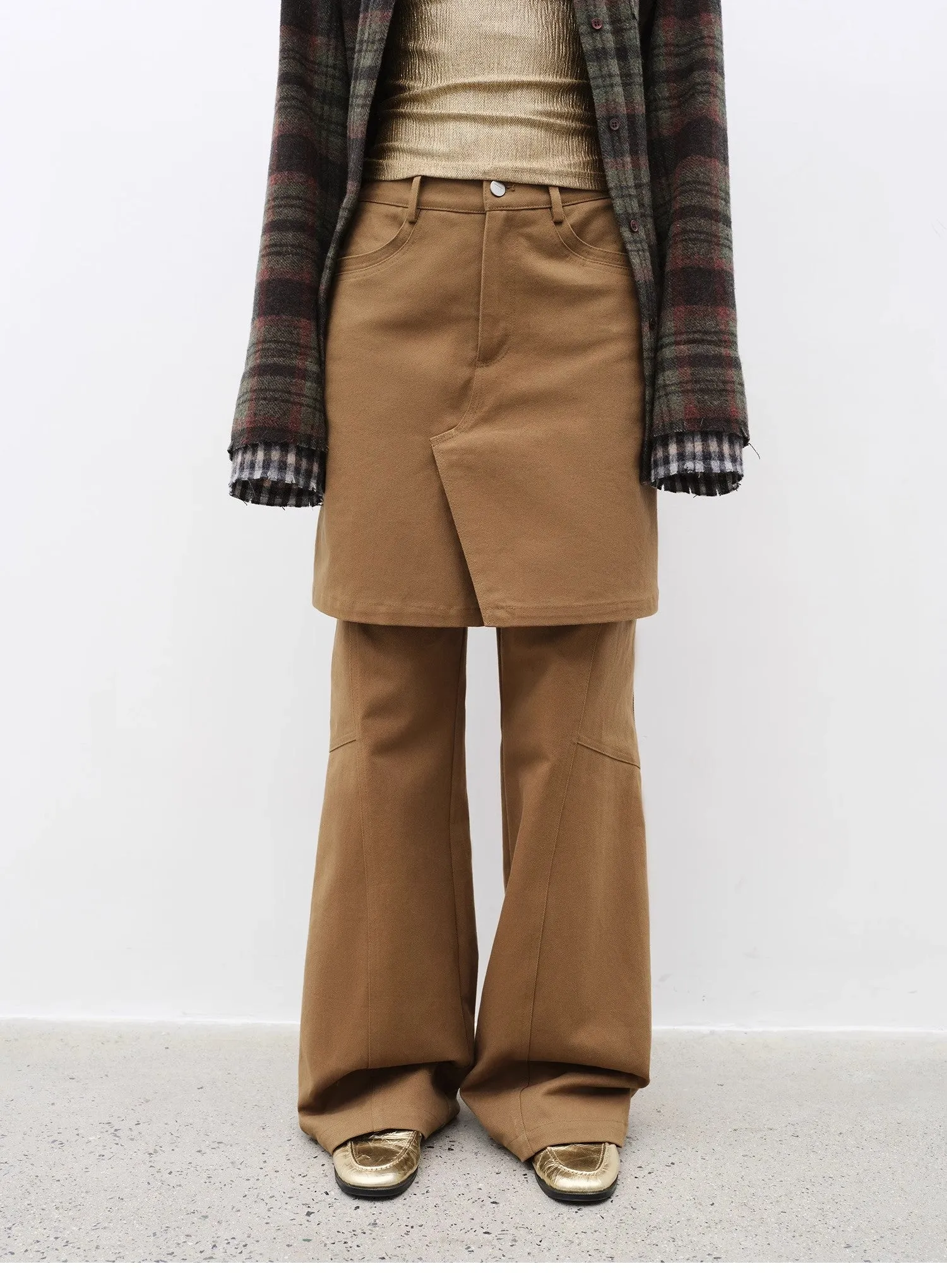 "Culotte Declaration" Retro split design fake two-piece twill brushed slightly flared slim jeans sold by Firelady Sheepskin product image thumbnail 5