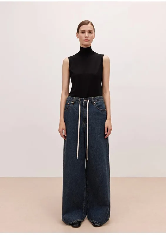 "Retro Blues" fashionable high waist pleated design washed casual wide leg jeans for women sold by Firelady Sheepskin