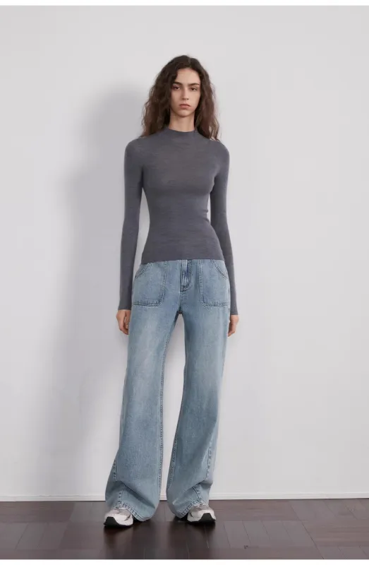 "Fine Sand Coast" deconstructed straight-leg slightly flared wide-leg loose casual jeans for women sold by Firelady Sheepskin