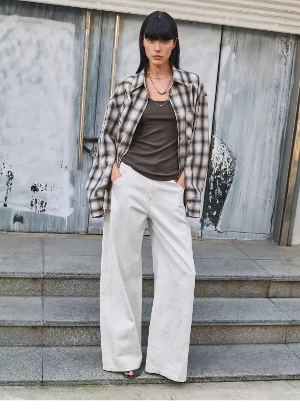 "Simple White Draft" Hand-painted Printed Slightly A Straight Jeans sold by Firelady Sheepskin