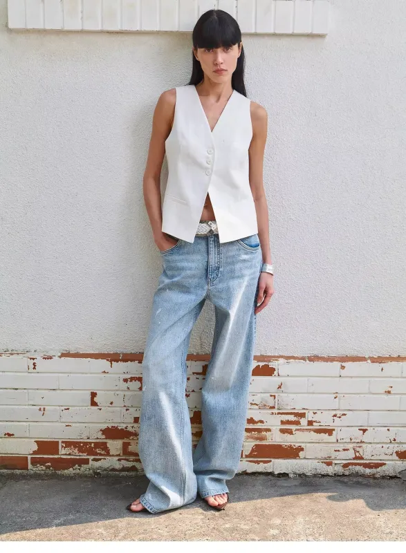 "Art Journey" distressed dirty dyed Tencel cotton jeans sold by Firelady Sheepskin