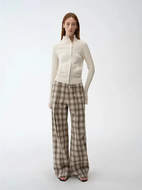 "Senna Melody" oblique placket fine merino wool and cotton blend zipper knitted cardigan top for women sold by Firelady Sheepskin