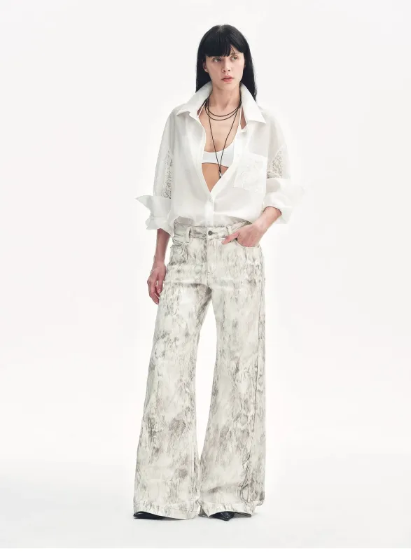 "Phantom" original snake print flared denim trousers sold by Firelady Sheepskin