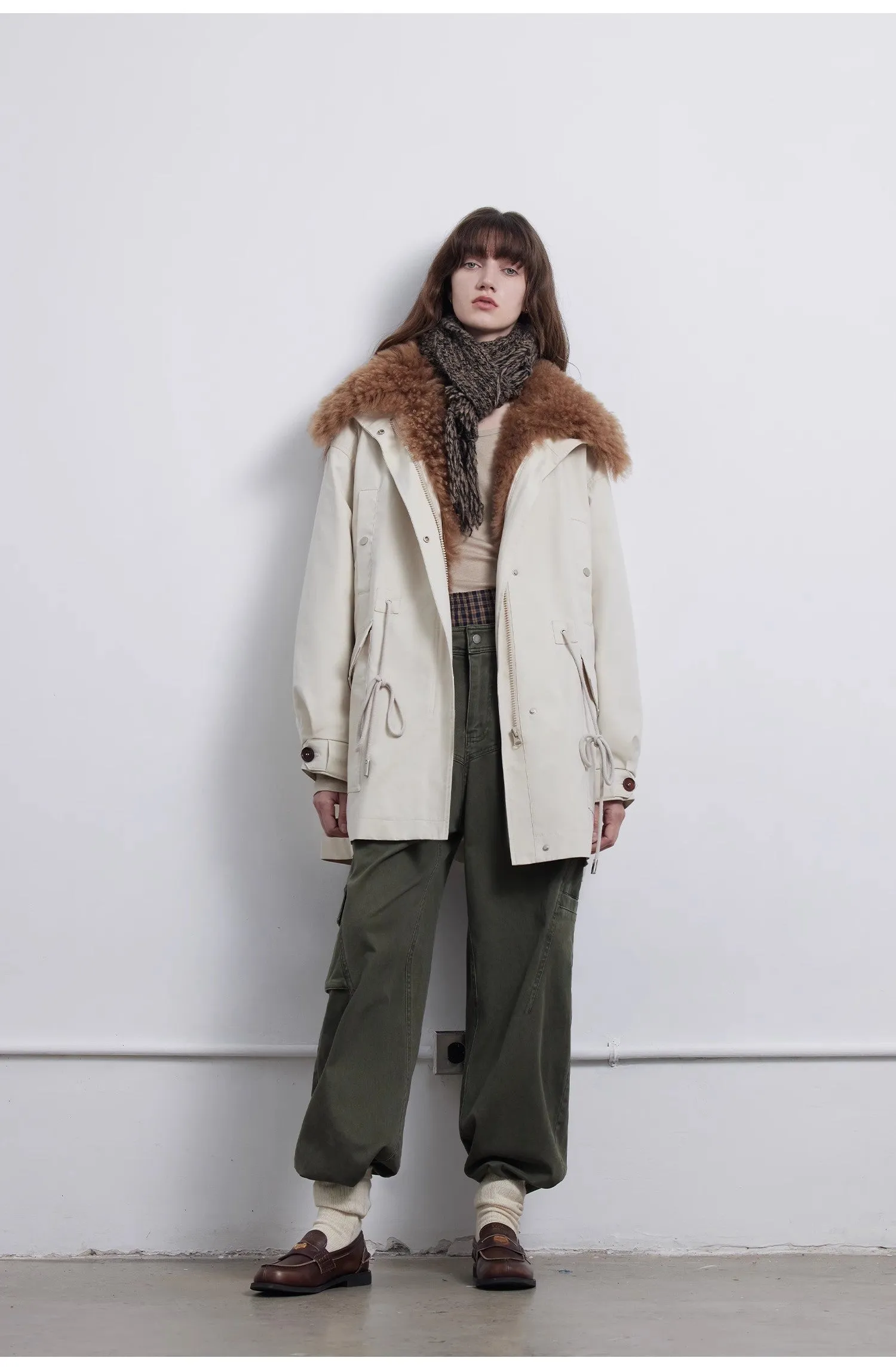 Green Mile Miracle Loose Drawstring Down Removable Mid-Length Jacket sold by Firelady Sheepskin product image thumbnail 5