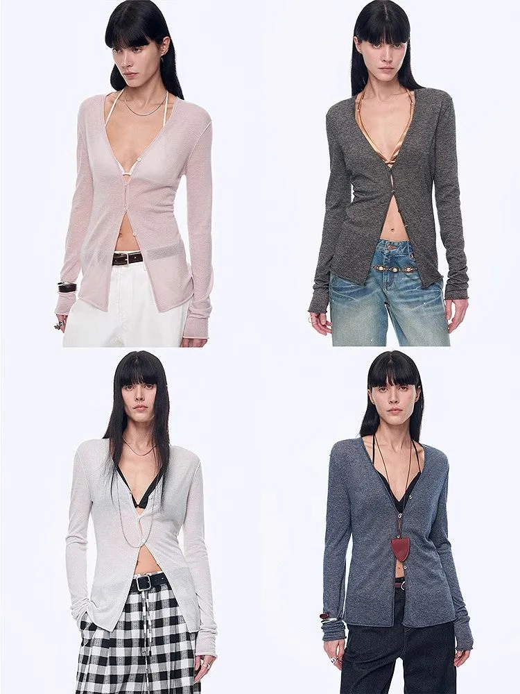 "Long Island Vacation" wool blend V-neck straight shoulder knitted cardigan spring sold by Firelady Sheepskin product image thumbnail 5