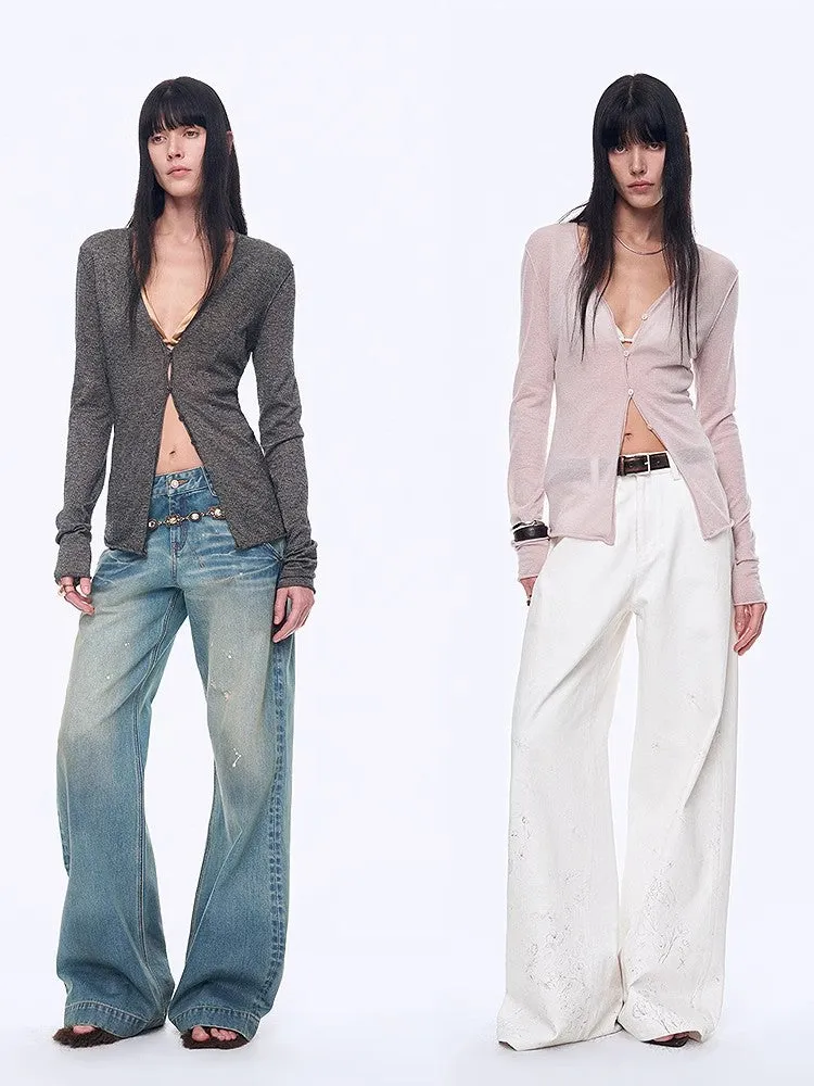 "Long Island Vacation" wool blend V-neck straight shoulder knitted cardigan spring sold by Firelady Sheepskin