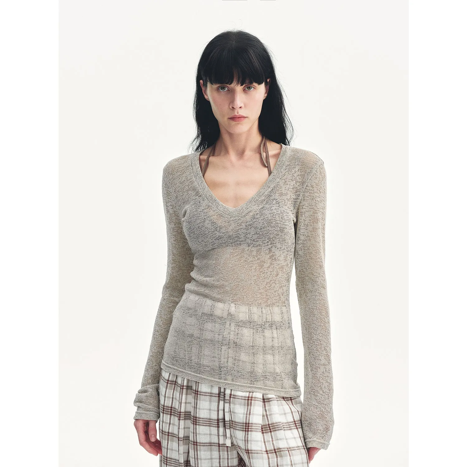 "Spring Old Dream" Loose and versatile slightly hollow V-neck straight shoulder top sold by Firelady Sheepskin product image thumbnail 2