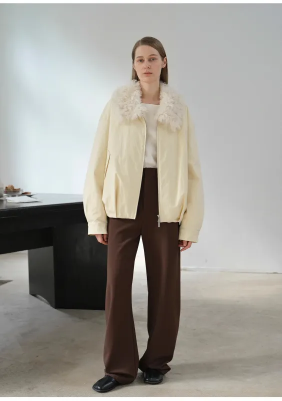 "Mariette" detachable Tuscan fur collar down jacket lining short parka sold by Firelady Sheepskin