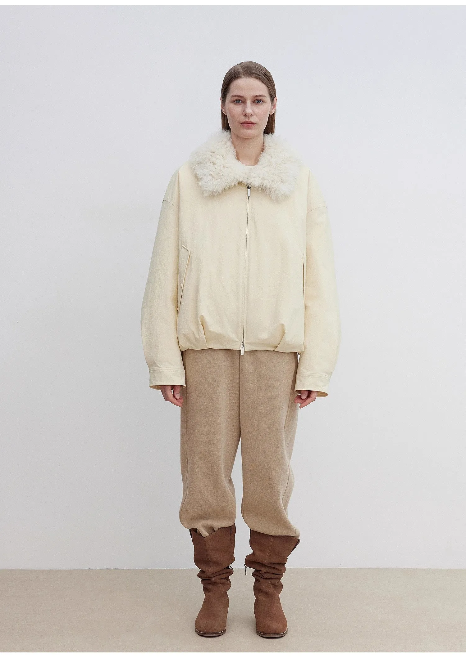 "Mariette" detachable Tuscan fur collar down jacket lining short parka sold by Firelady Sheepskin product image thumbnail 5