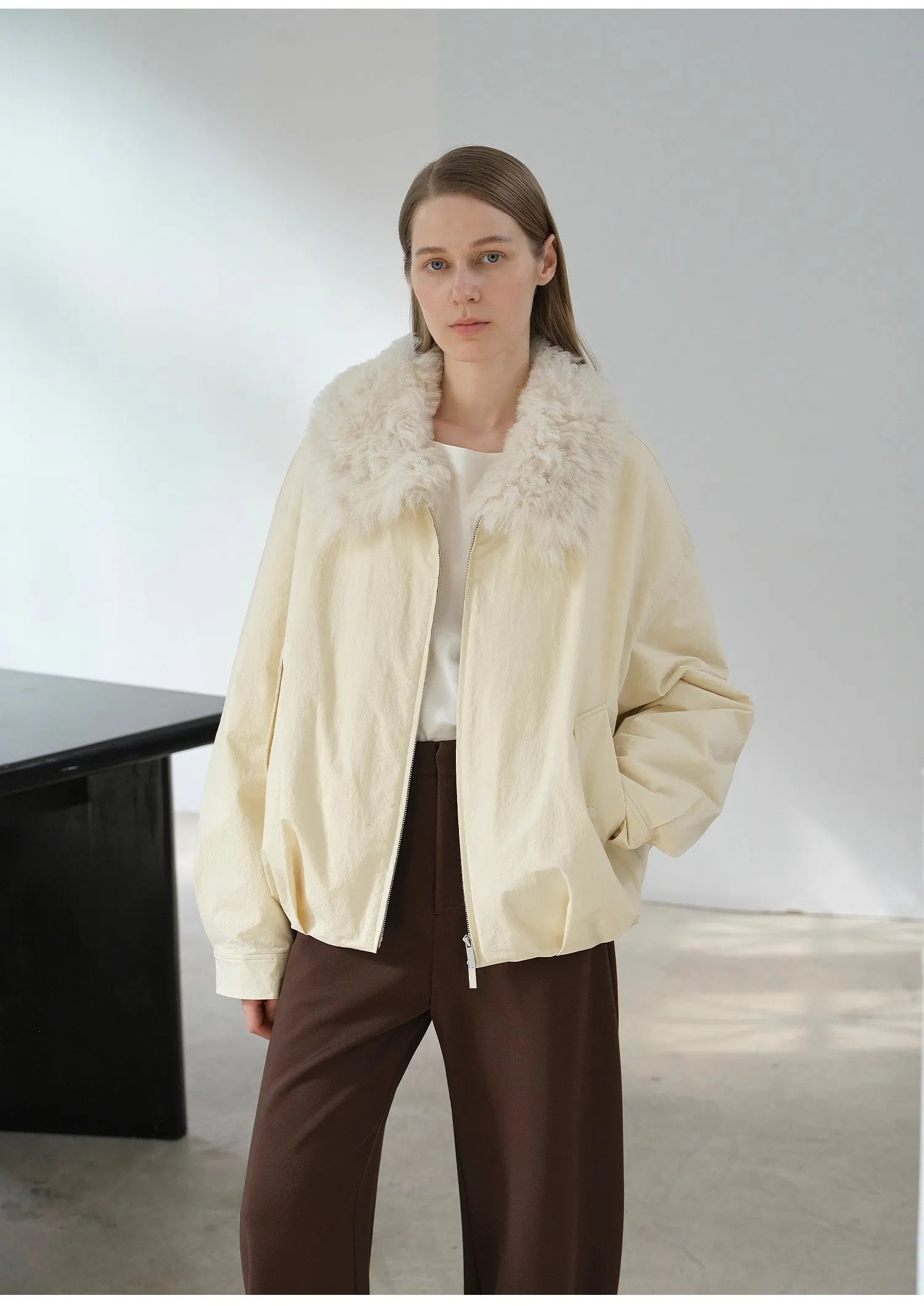 "Mariette" detachable Tuscan fur collar down jacket lining short parka sold by Firelady Sheepskin product image thumbnail 2
