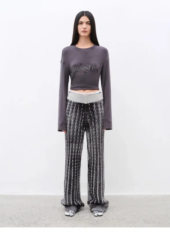 "Winter Date" fashionable slim silhouette permeation printing and dyeing process loose knitted straight pants sold by Firelady Sheepskin