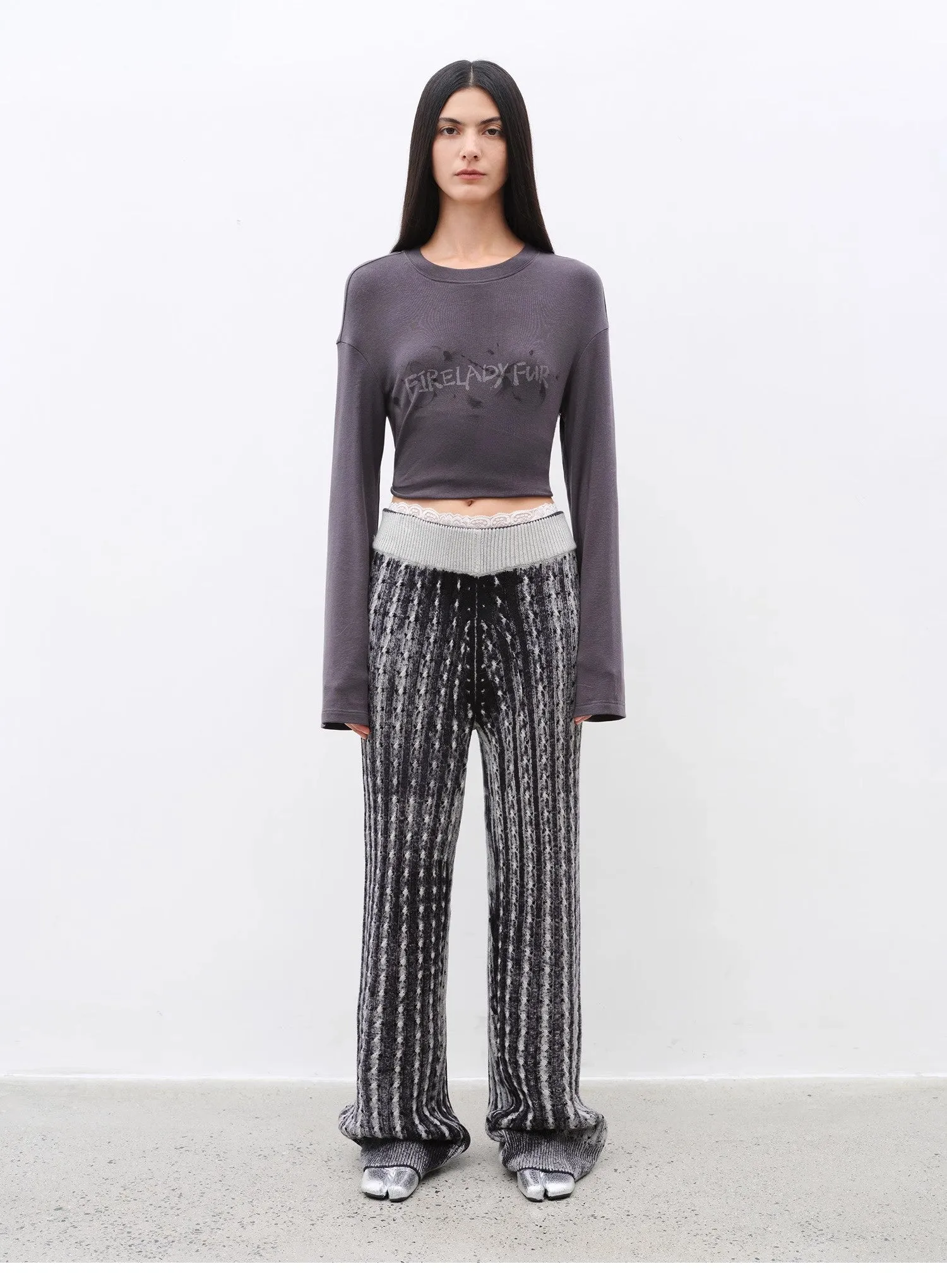 "Winter Date" fashionable slim silhouette permeation printing and dyeing process loose knitted straight pants sold by Firelady Sheepskin