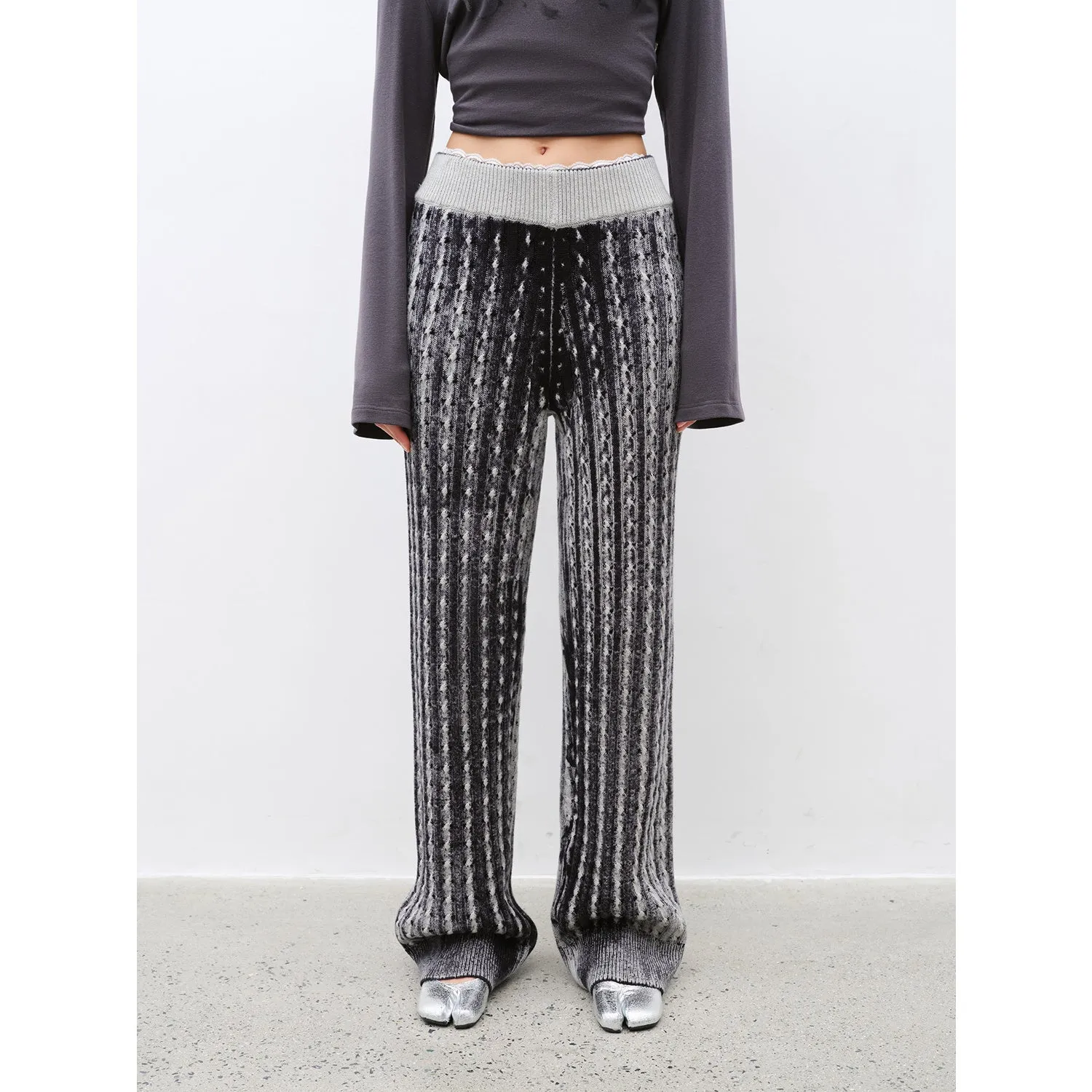 "Winter Date" fashionable slim silhouette permeation printing and dyeing process loose knitted straight pants sold by Firelady Sheepskin product image thumbnail 2