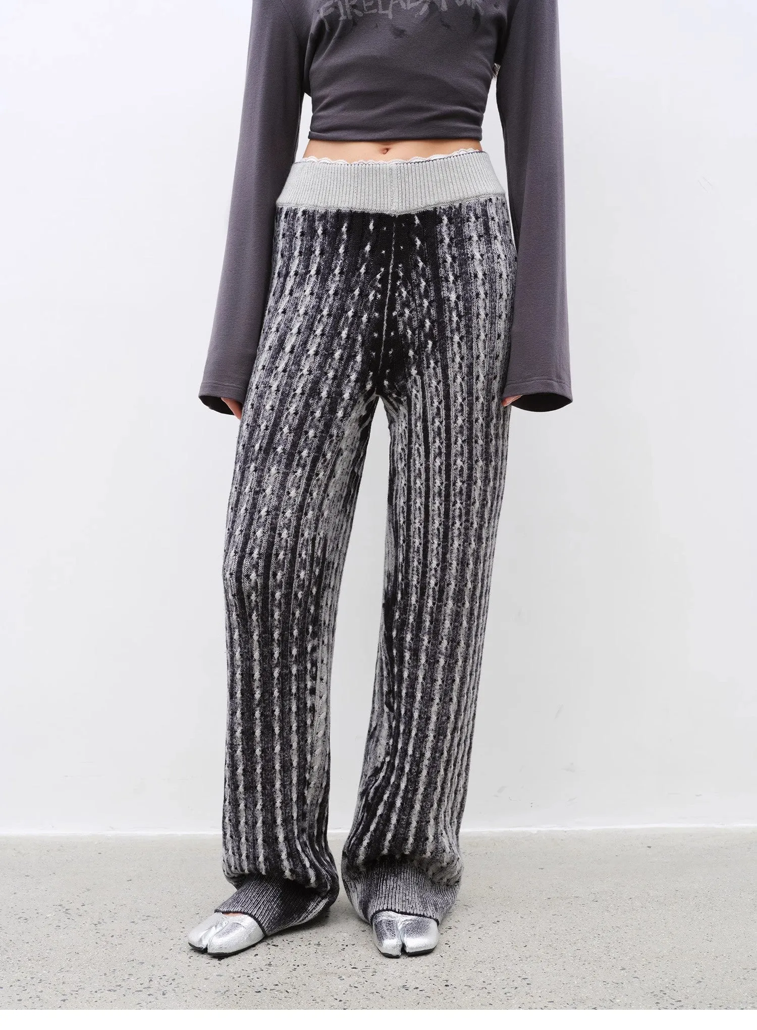 "Winter Date" fashionable slim silhouette permeation printing and dyeing process loose knitted straight pants sold by Firelady Sheepskin product image thumbnail 5