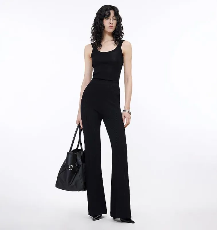 Knitted bootcut trousers, glutinous rice trousers, pit striped casual trousers sold by Firelady Sheepskin