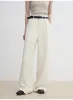 Women's white straight casual wide waist drape floor-length wide leg pants sold by Firelady Sheepskin